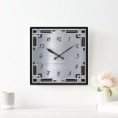 Silber-Farbe und Schwarz-Art-Deco-Rahmen-Uhr Quadratische Wanduhr (Zuhause)