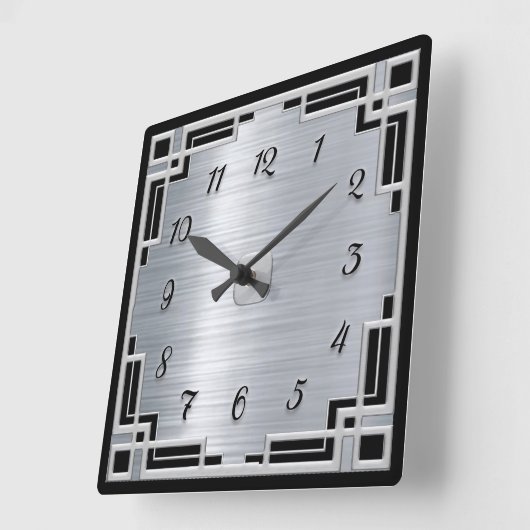 Silber-Farbe und Schwarz-Art-Deco-Rahmen-Uhr Quadratische Wanduhr (Winkel)