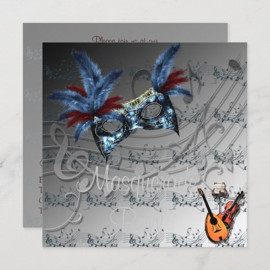 Silber Farben Masquerade Ball Einladung (Vorne/Hinten)