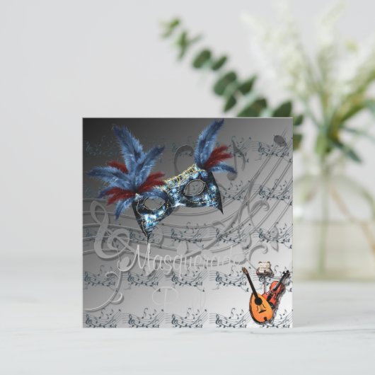 Silber Farben Masquerade Ball Einladung (Stehend Vorderseite)