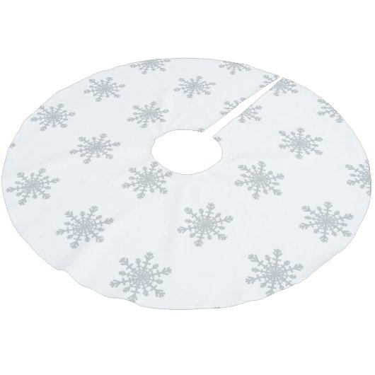 Silber farbige Schneeflocken auf Winter-Weiß Polyester Weihnachtsbaumdecke (Schrägansicht)