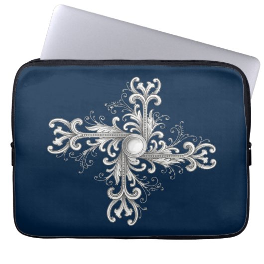 Silber-Filigran-Perlen-Vierblatt Laptopschutzhülle (Vorderseite)