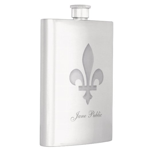Silber Fleur-De-Lys personalisierte erstklassige Flachmann (Rechts)