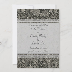 Silber Floral & Lace Ankündigung Datum freihalten