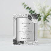 Silber florale elegante Hochzeitseinladung (Stehend Vorderseite)