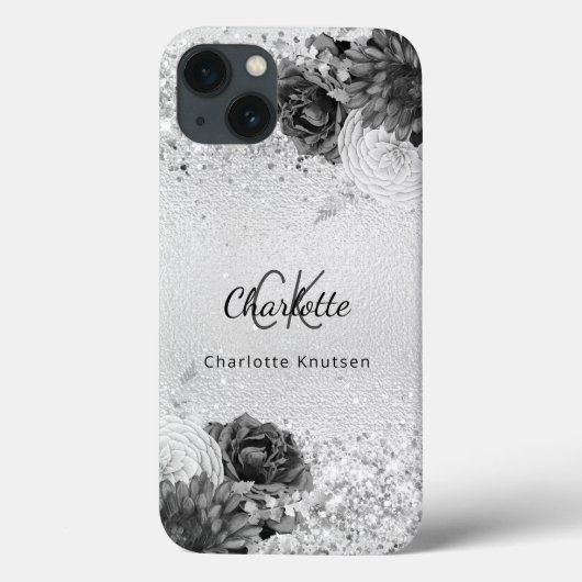 Silber florale elegante Monogramm-Bezeichnung Case-Mate iPhone Hülle (Rückseite)