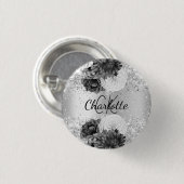 Silber floriert elegante Namensmarke Button (Vorne & Hinten)