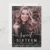 Silber Folie Rahmen Konfetti Pink 5 Foto süß 16 Einladung (Vorderseite)