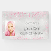 Silber-Foto aus Quinceanera lila Glitzer Monogramm Banner (Horizontal)
