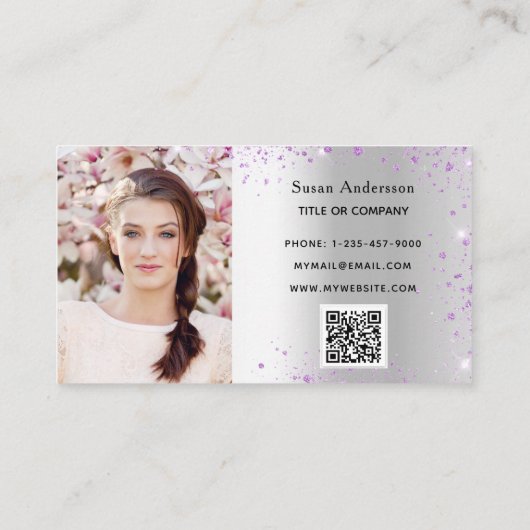 Silber-Foto QR-Code Glitzer Staubweibchen Visitenkarte (Rückseite)