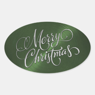 Silber Frohe Weihnachten Grün Sticker geprägtes Au