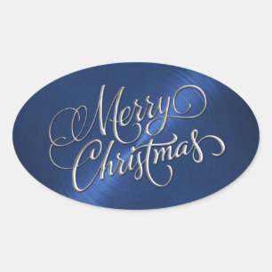 Silber Frohe Weihnachten Navy Blau Aufkleber