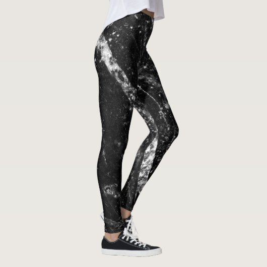 Silber funkelnd Linie auf schwarzem Rock abstrakt Leggings (Rechts)