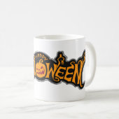 Silber gerahmter Frohe Halloween Rubin-Augen-Kürbi Kaffeetasse (VorderseiteRechts)