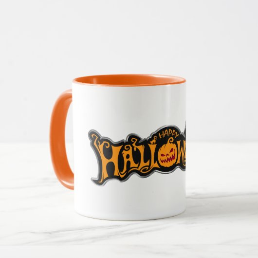 Silber gerahmter Frohe Halloween Rubin-Augen-Kürbi Tasse (Vorderseite Links)