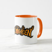 Silber gerahmter Frohe Halloween Rubin-Augen-Kürbi Tasse (VorderseiteRechts)