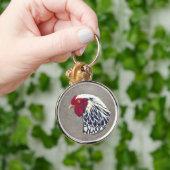 Silber geschnürter Wyandotte Hahn Schlüsselanhänger (Hand)