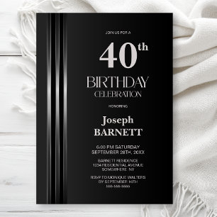 Silber gestreifte schwarze graue 40er Geburtstagsf Einladung