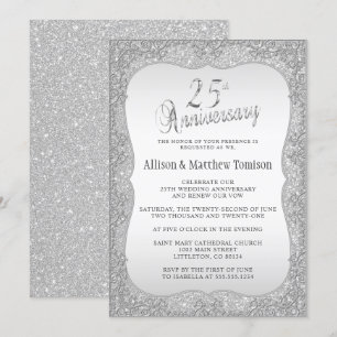 Silber Glitter 25. Hochzeitsjubiläum   DIY Text Einladung