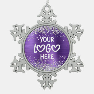 Silber Glitter Amethyst Faux Folie Geschäft Logo Schneeflocken Zinn-Ornament