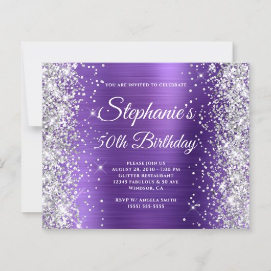 Silber Glitter Amethyst Folie 50. Geburtstag (Vorderseite)