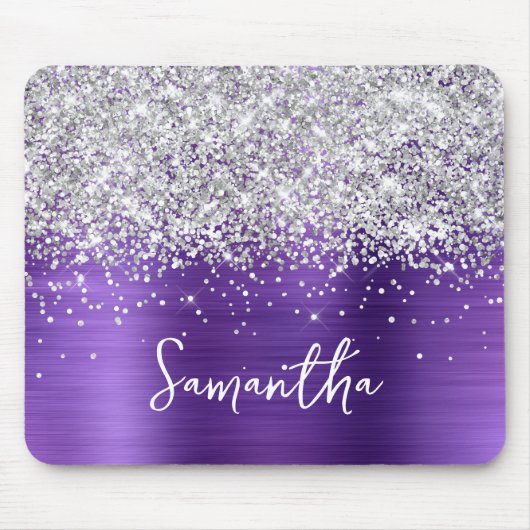 Silber Glitter Amethyst Glam Name Mousepad (Vorne)