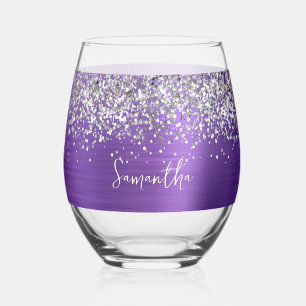 Silber Glitter Amethyst Glam Name Weinglas Ohne Stiel