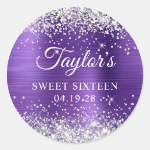 Silber Glitter Amethyst Lila Folie Sweet Sixteen Runder Aufkleber