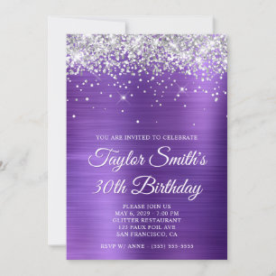 Silber Glitter Amethyst Purpur 30. Geburtstag Einladung