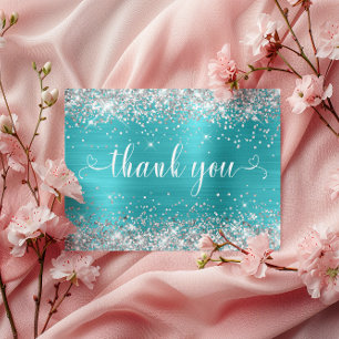 Silber Glitter Aqua Blau Sweet 16 Herzen Danke sch Postkarte