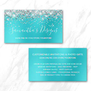 Silber Glitter Aqua Blau Unschärfe Online-Shop Visitenkarte