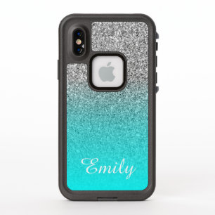 Silber Glitter Aqua Ombre Personalisiert