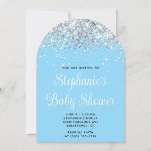 Silber Glitter Baby Blau Babyparty Einladung