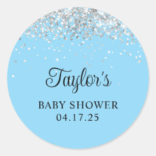 Silber Glitter Baby Blau Dusche Runder Aufkleber