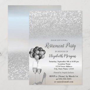 Silber-Glitter,Ballons,High Heel Rente Party Einladung
