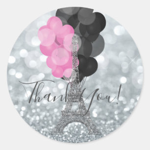 Silber Glitter & Ballons Paris Eiffelturm Party Runder Aufkleber