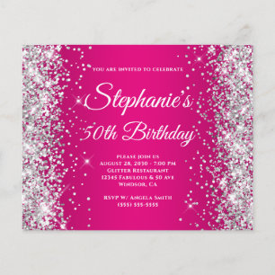 Silber Glitter Berry Hot Pink Ombre 50. Geburtstag Flyer
