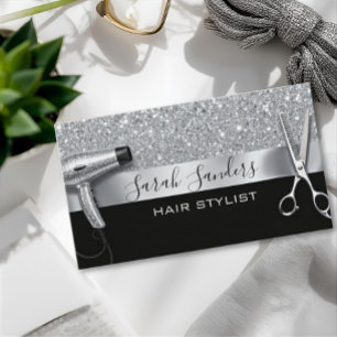 Silber Glitter & Black Glam Hairstylist Visitenkarte