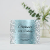 Silber Glitter Blass Blau Folie 60. Geburtstag (Stehend Vorderseite)
