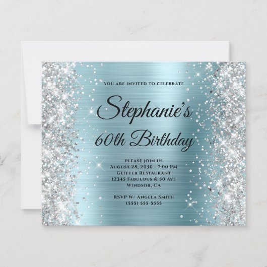 Silber Glitter Blass Blau Folie 60. Geburtstag (Vorderseite)