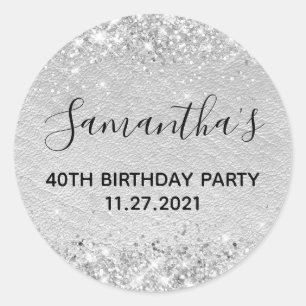 Silber Glitter Blassgraues Leder 40. Geburtstag Runder Aufkleber