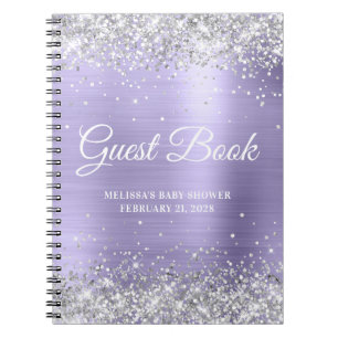 Silber Glitter Blasslila Babyparty-Gästebuch Notizblock