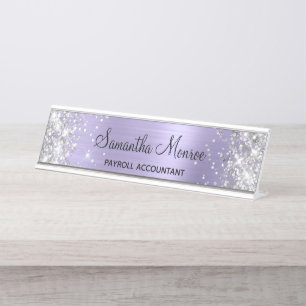Silber Glitter Blasslila Folie Schreibtischnamensplakette