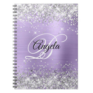 Silber Glitter Blasslila Metallisch Fancy Monogram Notizblock