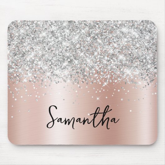 Silber Glitter Blassrosa Gold Schimmer Name Mousepad (Vorne)