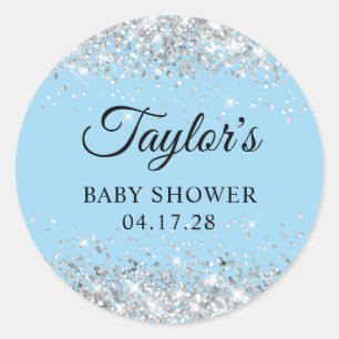 Silber Glitter Blau Baby-Party Runder Aufkleber