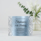 Silber Glitter Blau Folie Monogramm 50. Geburtstag (Stehend Vorderseite)