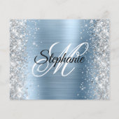Silber Glitter Blau Folie Monogramm 50. Geburtstag Flyer (Hinten)