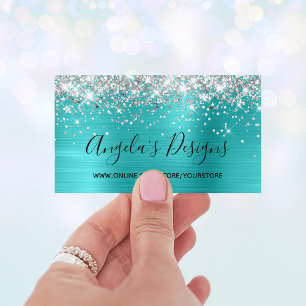 Silber Glitter Blau Türkis Folie Online-Shop Visitenkarte