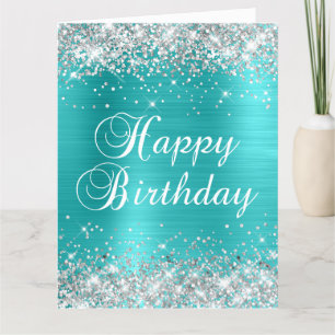 Silber Glitter Blau Türkis Großer Alles Gute Zum G Karte